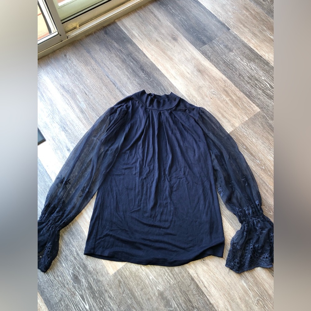 Navy Blue Lace Sleeve Blouse Size Small